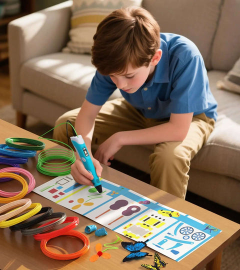 Child using 15 Color 1.75Mm 3D Pen Filament Refills Set, 240 Feet Total, Compatible With SCRIB3D P1/ADV And MYNT3D Basic, Super, Pro