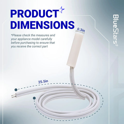 Refrigerator Temperature Sensor Replacement For GE And Hotpoint Models Easy Install Fits WR55X10025 Replaces 914093 AP3185407 PS304103 WR50X10027 Lifetime Protection Keeps Your Fridge Chillin And Running Smooth. white wired sensor, 25.5in