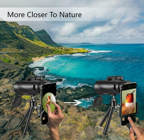 80x100 High Power Monocular Telescope With Smartphone Adapter For Grownups High Definition Clear View For Wildlife Bird Watching Travel Camping And Hiking Ideal For Outdoors Black on tripod
