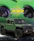 Ditch The Mast Antenna Delete Cap And Base Cover For Jeep Wrangler And Gladiator on green vehicle