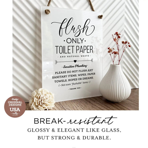 6x8 Inch Designer Bathroom Sign Not Hopes and Dreams With Rope, glass-like finish, displayed with vase and flowers, USA made