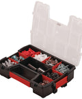 10-Compartment Small Tool Storage Organizer made from durable plastic with removable dividers, showing open lid with compartments