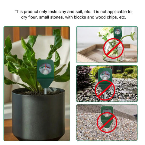 Single Probe Soil PH Meter for Garden and Lawn Care in a plant pot, showing plug-and-read feature for moist soil.