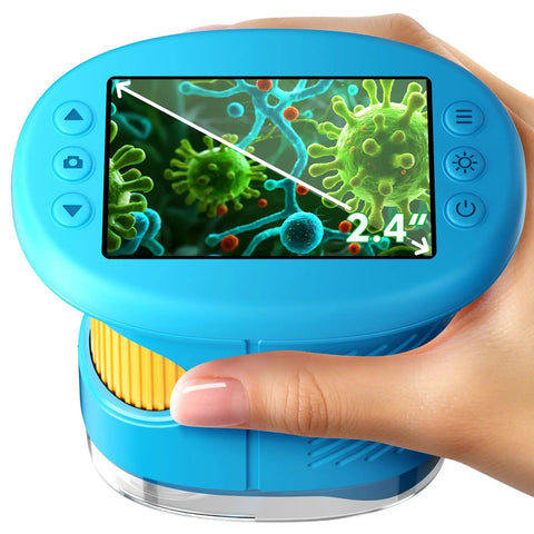 Awesome Kids Digital Microscope With 4K Clarity And 2.4 Inch Screen showing micro-organisms, handheld USB microscope for kids.