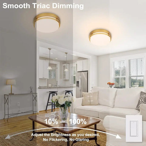 Smooth dimming demonstration of Two Pack LED Flush Mount Ceiling Light Fixtures 13 Inch 20W On Off Switch 3000K 4000K 5000K