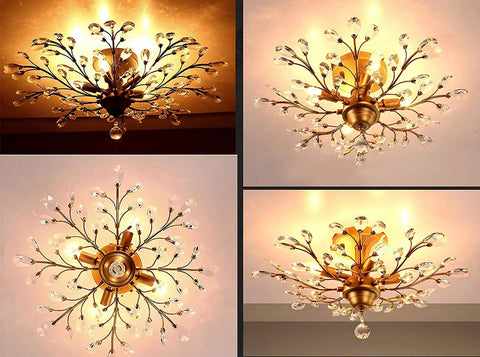 Crystal Chandelier Pendant Light With K9 Crystals, Vintage Gold Ceiling Fixture showcasing 4 light showstopper glam design