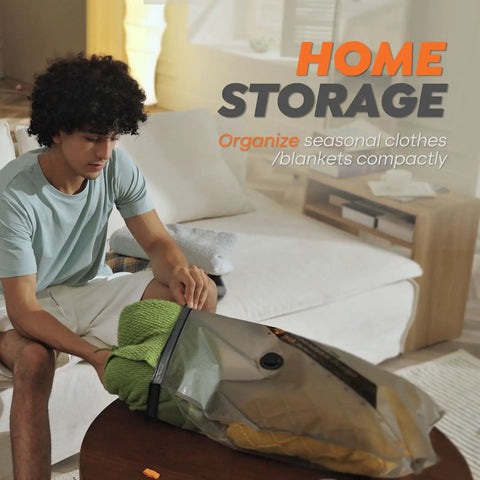 Person using Cordless Vacuum Storage Bags 20 Pack With Rechargeable Wireless Pump Portable Space Saver for home blankets storage