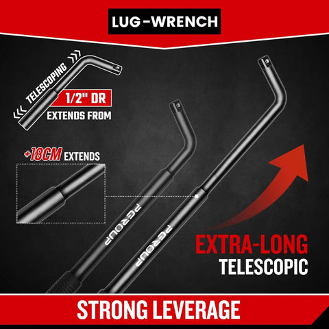 Telescoping Lug Wrench Set With 19mm And 21mm CR-V Steel Sockets, Extended Lug Nut Removal Tool For Cars, Trucks And Vans