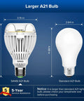 Comparison of Ultra Bright 5500 Lumens Daylight LED Bulb 36W E26 ceramic tech to standard bulb with dimensions shown