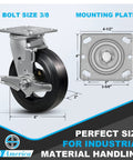 Tough As Nails Six By Two Inch Heavy Duty Caster Wheels With Thick Rubber Over Cast Iron For Dumpsters And Trash Carts side view with dimensions.