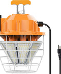 150W LED Temporary Work Light With 24,750 Lumens Beast Bright Daylight 5000K for construction job sites, IP65 waterproof, hanging, orange and white.
