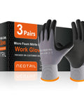 MicroFoam Nitrile Coated Work Gloves With Grippy Texture For Wet And Oily Conditions 3 Pack Bulk Seamless Knit Nylon Gray Large