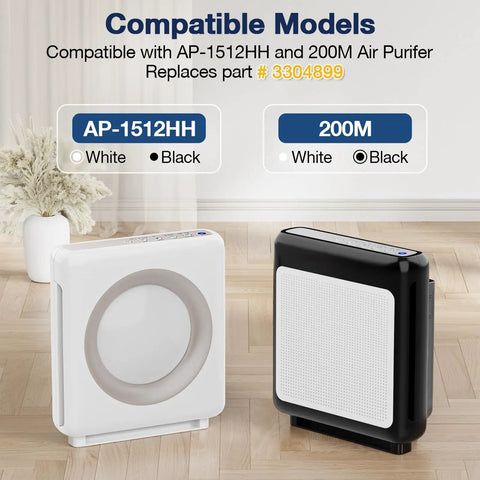 Air Purifier Replacement Filter Set For Airmega AP-1512HH And 200M displayed with compatible models in white and black