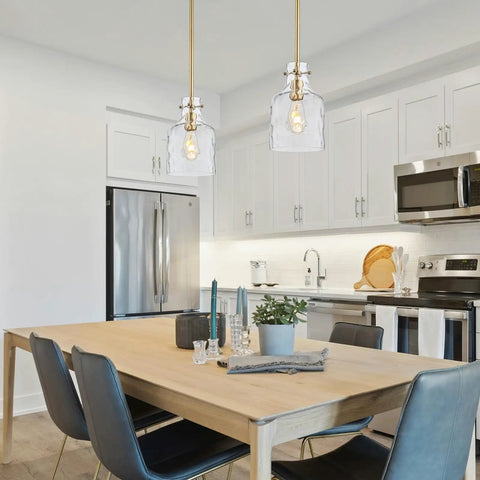 Industrial Pendant Light Trio For Kitchen Island 3 Light Glass Pendant Fixture With Seeded Shade Adjustable Cord Farmhouse Ceiling Light