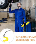 Top Tier Yellow PU Coil Air Hose With Quick Lock Connector For Air Compressor And Pneumatic Tools in use for tire inflation. 5m length.