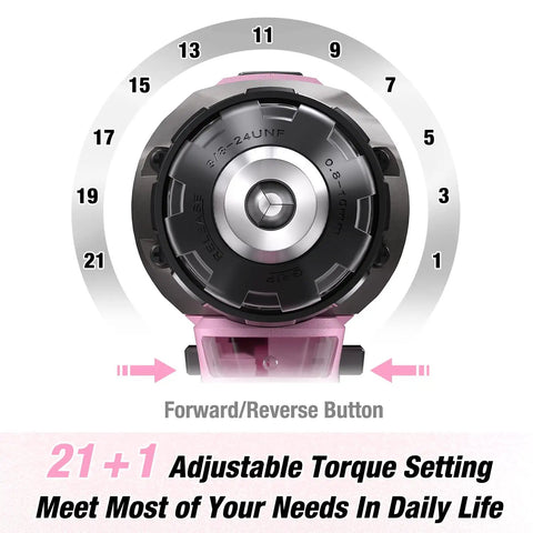 Pink 20V Cordless Drill Driver Set With 1 Battery, Charger And Storage Bag, Great Gift For DIYers And Home Projects, High Power Lithium Ion Performance, Supports Pink Ribbon Cause With Donations To Helping Women Now