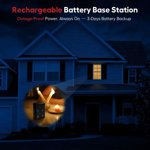 Pro 4 Smart Solar Driveway Alarm with 2.4G Wi-Fi real time alerts, motion sensor, rechargeable base shown in home setting.