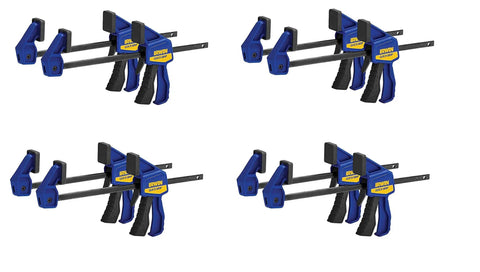 Quick Grip Four And One Half Inch One Handed Micro Bar Clamp Set For DIY Crafts, Four Pack, side view of clamps on white background