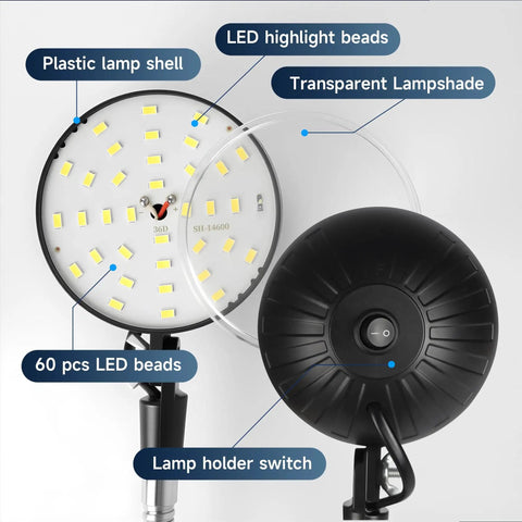 Super Bright 2000 Lumen Magnetic Work Light With 12 Inch 360 Degree Flexible Gooseneck, showing 60 pcs LED beads and lampshade.