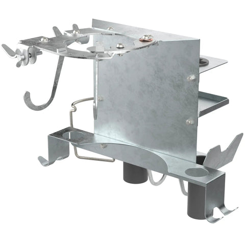 Heavy Duty Welder Cylinder Organizer Snap On Plated Steel Clip Mount Fits Wide Tank Shoulders Holds Welding Guns Cups And More Solid Workshop Gear Rig, detailed view of mounting brackets and hooks.