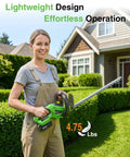 Person using 22 Inch Cordless Hedge Trimmer With Dual Action Blades Beefy 20V Power Two 4.0Ah Batteries in a garden