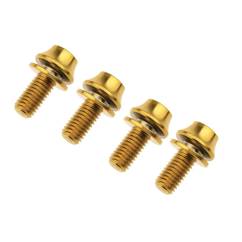Built Different Aerospace Grade Titanium M5x12mm Bottle Cage Bolts For Bicycle Cycling With Washers in gold finish.