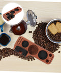 Sturdy Wooden Espresso Tamper Station Featuring Slick Portafilter Holder And Compact Coffee Organizer To Keep Your Kitchen Counter Looking Fresh And Totally Built For The Morning Rush, shown with coffee and tools.