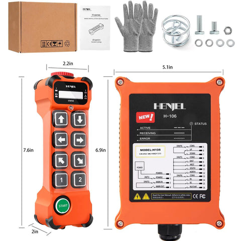 Front view of Eight Channel Industrial Wireless Crane Remote Control With 100 Meter Range And 360 Degree Barrier Free Signal No Interference E Stop