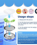 Usage steps for making 50 Sets 2.25 Inch Bottle Opener Button Badges With Magnetic Backing shown in diagram with examples.