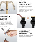 Sleek Champagne Bronze Pull Down Bathroom Faucet Featuring Twin Handles And Flexible Spray Wand Delivering Heavy Duty Performance Snug Fit On Any Widespread Sink Setup Crafted Completely Lead Free. Features 360-degree swivel spout and pop-up drain.