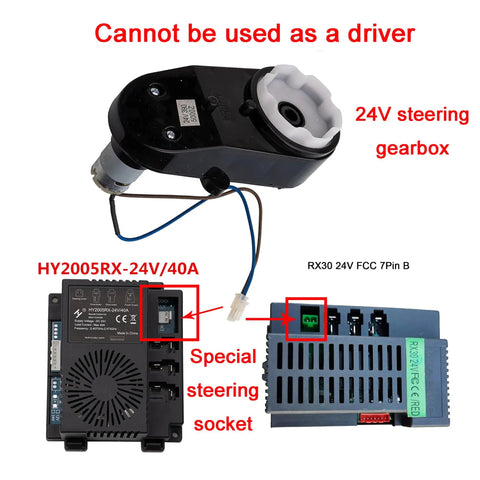 RS390 24V Steering Gearbox With Low Speed Steering Motor for Kids Ride On Cars Replacement Part, includes special steering socket