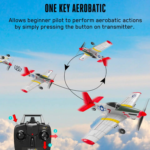 Remote Control Warbird Plane With Four Channel Flight demonstrates one key aerobatic control in the sky with controller view.
