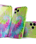 Full Body Skin Decal Wrap Kit for iPhone 11 With Spiral Tie Dye Pattern V7 in vibrant colors on iPhone front and back