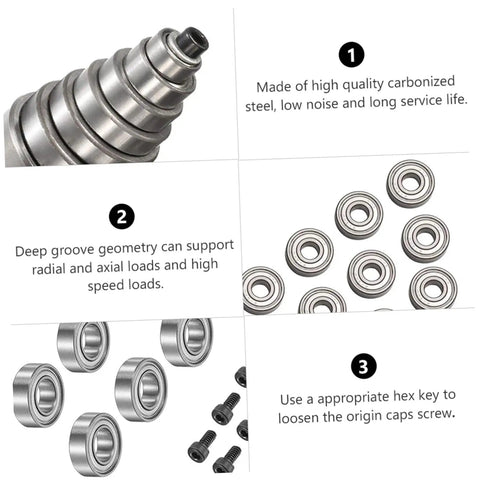 Top Mounted Router Bit Bearings Accessory Kit With Ball Bearing Guide showing carbonized steel bearings and screws