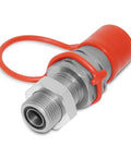 Summit Hydraulics flat-face hydraulic quick-connect coupler, 5/8 ORFS bulkhead skid-steer mount, red cap