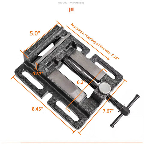 Heavy Duty Drill Press Vise 5 Inch with Quick Release for Workbench, Industrial Cast Steel Bench Clamp, One-Click Positioning, Locking Safety Feature, High-Precision Machining Clamp, 5.15" opening
