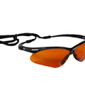 Top Tier Daily Grind Gear Heavy Duty Safety Glasses Featuring Copper Blue Shield Lenses Styled With Durable Black Frames A Solid Twelve Pair Case Designed For All Day Comfort Ansi Certified Impact Proof Eye Safety Equipment in black with orange lens.