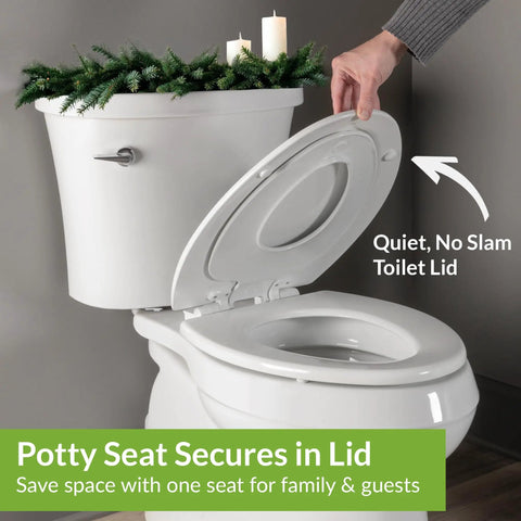 White toilet with NextStep2 Toilet Seat With Built In Potty Training Seat Slow Close Removable That Never Loosens Round