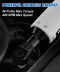 Cordless Three Eighths Inch Ratchet Wrench 12V 40 Ft Lbs High Torque With Dual 2.0Ah Batteries And LED Light in action
