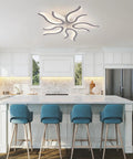 Flame Shape Dimmable LED Ceiling Light 50W With Remote Control 3000K To 6500K in modern kitchen setting with blue bar stools