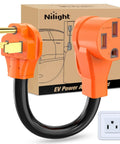 Heavy Duty 50 Amp EV Charger Adapter Cord From 6-50P Welder Outlet To 6-50R 250V Copper Wire 10 Gauge 50M/50F Home Garage Charge Cable For EVs And Local Home Charging; orange adapter with black cord