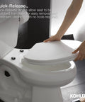 Cachet Nightlight Q3 PB Toilet Seat with Quick Release Hinges, No Slam Quiet-Close Round White Grip Tight Bumpers in action