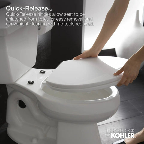 Cachet Nightlight Q3 PB Toilet Seat with Quick Release Hinges, No Slam Quiet-Close Round White Grip Tight Bumpers in action