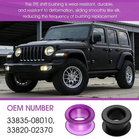 Jeep with Shift Linkage Bushing And Clip Kit Universal Replacement with OEM 33835-08010, 33820-02370 in foreground.