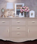 Dresser with Ivory Decorative Cabinet Pull Handles Set Of 2 Zinc Alloy Flower Drawer Pulls showcasing vintage kitchen style.