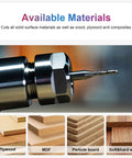 Close-up of Five Piece One Eighth Inch Diameter Spiral Upcut Router Bit Set With One Quarter Inch Shank Carbide CNC Wood Router Bits