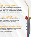 Heavy Duty Welding Torch With Adjustable Flame And Built In Igniter For MAPP Oxygen Or Propane featuring brass nozzle and ergonomic handle.