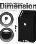 Heavy Duty Metal Donation Box With Slot And Lock For Cash Drops A No Nonsense Solution For Donations Suggestions Or Ballots Pre Drilled For Easy Wall Mounting Includes Two Keys Lightweight Yet Durable Black 10 By 6 By 2 And A Half Inch dimensions diagram.