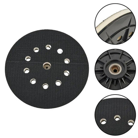 9 Inch 10 Hole Drywall Sanding Pad Quick Swap Hook And Loop Backing Plate top view showing 10 holes for sanding and rubber grip.