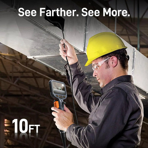 Man using 10ft Articulating Borescope For Mechanics And HVAC Inspections Two Way Camera Probe on duct system